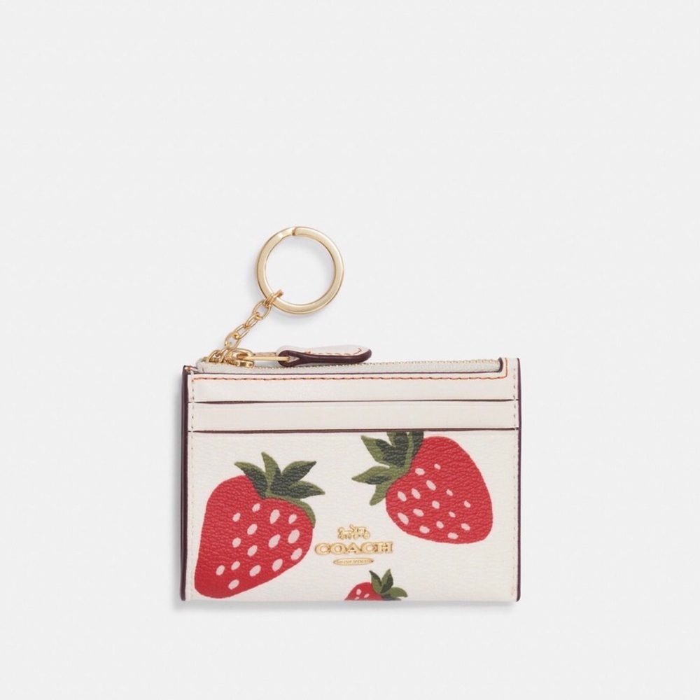 Coach Mini Skinny ID Case with Wild Strawberry Print